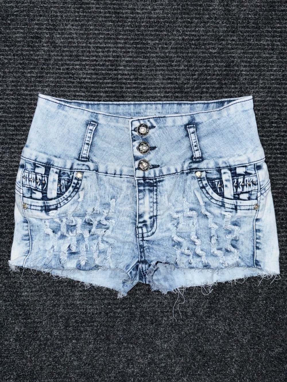 VTG Y2K Low Rise Micro Mini Jean Booty Shorts Sz 7 Embellished Mcbling grunge